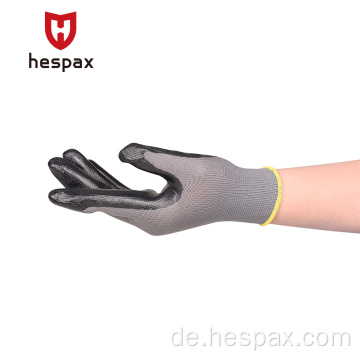 Hespax Anti -Öl -Polyester glatte Nitrilschichthandschuhe